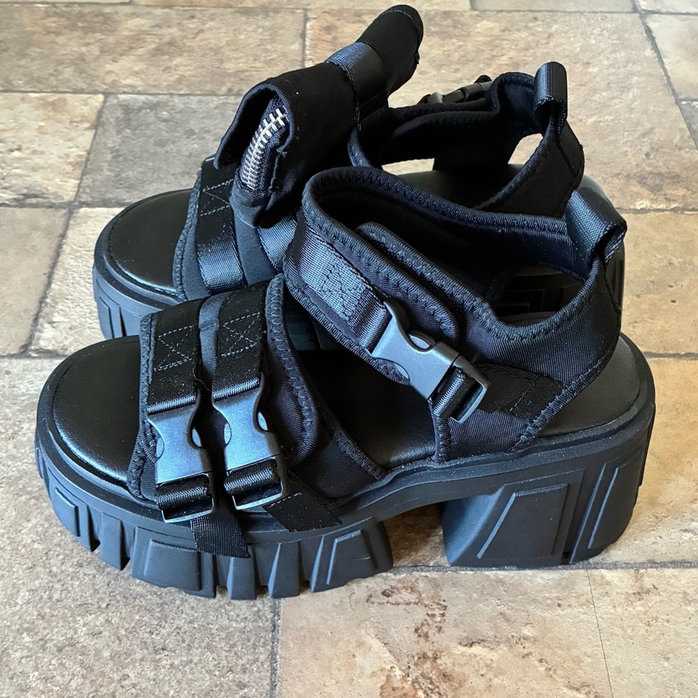Dolls Kill Darker Wavs Utopia Platform Sandals in Black